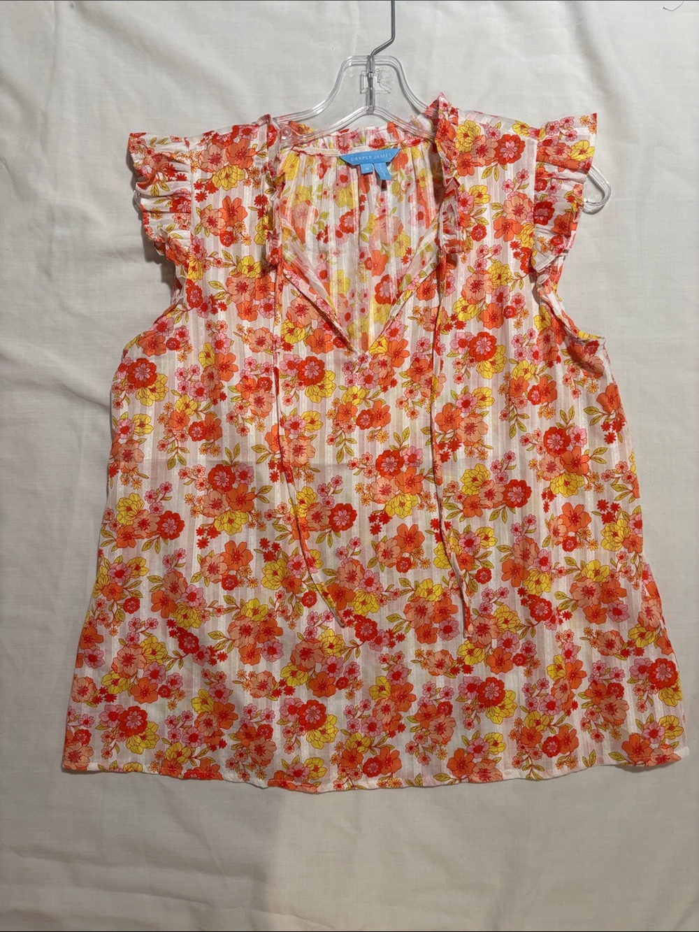 Draper James Orange & Yellow Floral Ruffle V-Neck Camisole